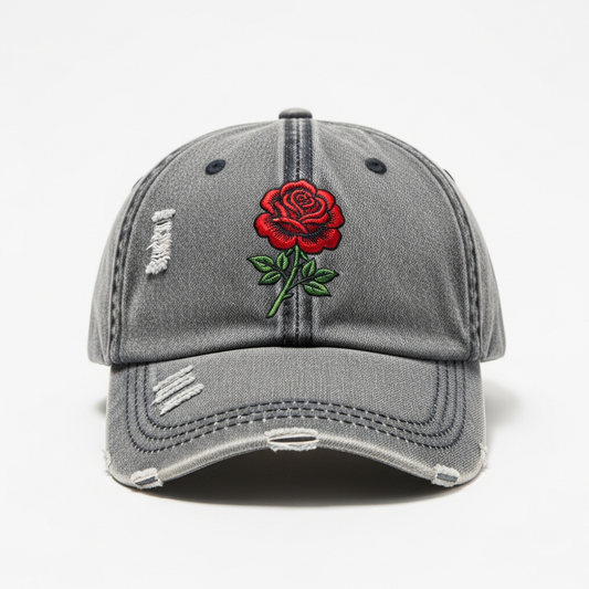 Vintage Distressed Rose Embroidered Hat For Timeless Style